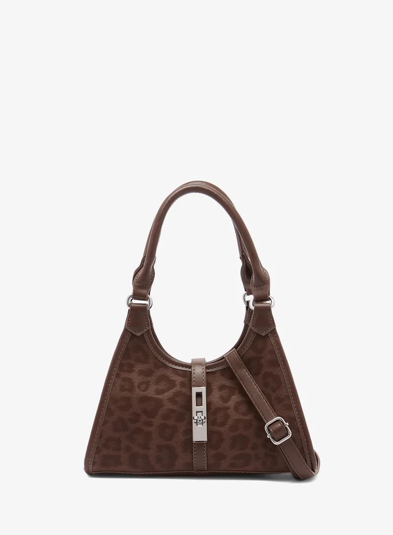 ايلا Leopard Print With Silver Buckle Detail Shoulder Bag